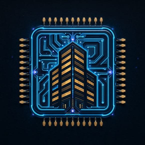 The Winston Ops emblem, a building rising out of a microchip